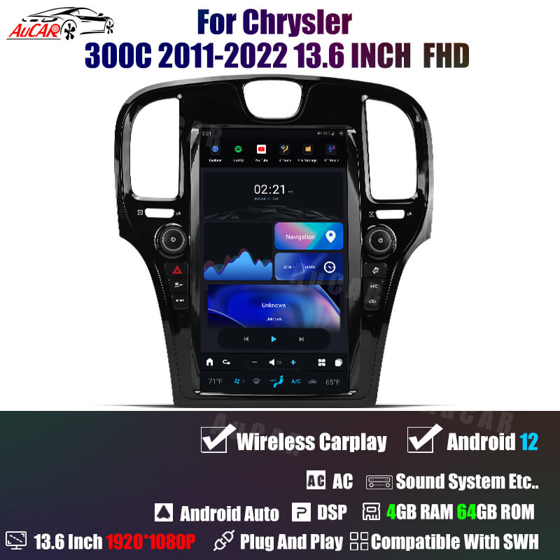 AuCar Tesla Android 12 13.6 Car Radio GPS Navigation For Chrysler 300C  2011-2022 Car Multimedia Stereo Player Car Video
