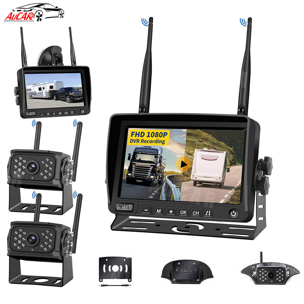 1080P Wireless RV Backup Camera System – 7" DVR Monitor For Truck, Trailer, Motorhome – Universal 12V-24V