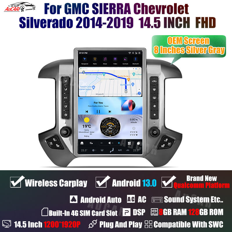 thumbnail image 2 of Android Tesla Style Radio GPS Screen For Chevy Silverado GMC Sierra 2014-2019 2 of 5