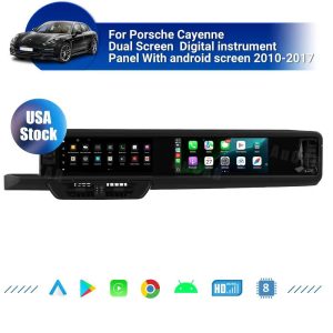 AuCar Tesla Android 13 12.3" Car Radio GPS Navigation For Porsche Cayenne Dual Screen Digital instrument cluster panel With android screen 2010-2017
